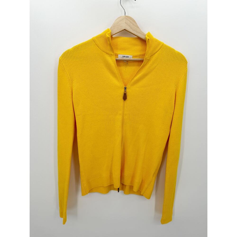 Tyler Boe Yellow Full Zip‎ Double Zipper Thermal Sweater Womens XS 100% Cotton
